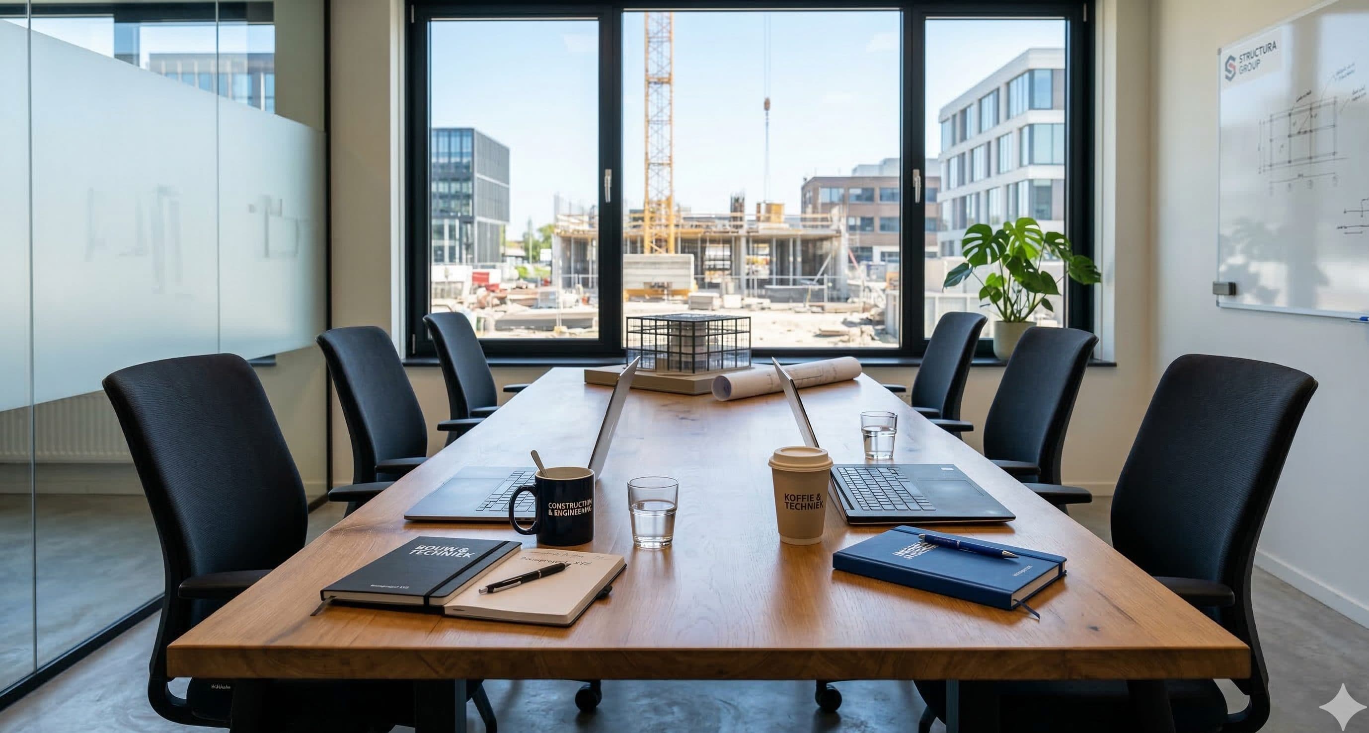 Vergaderruimte met uitzicht op bouwkraan